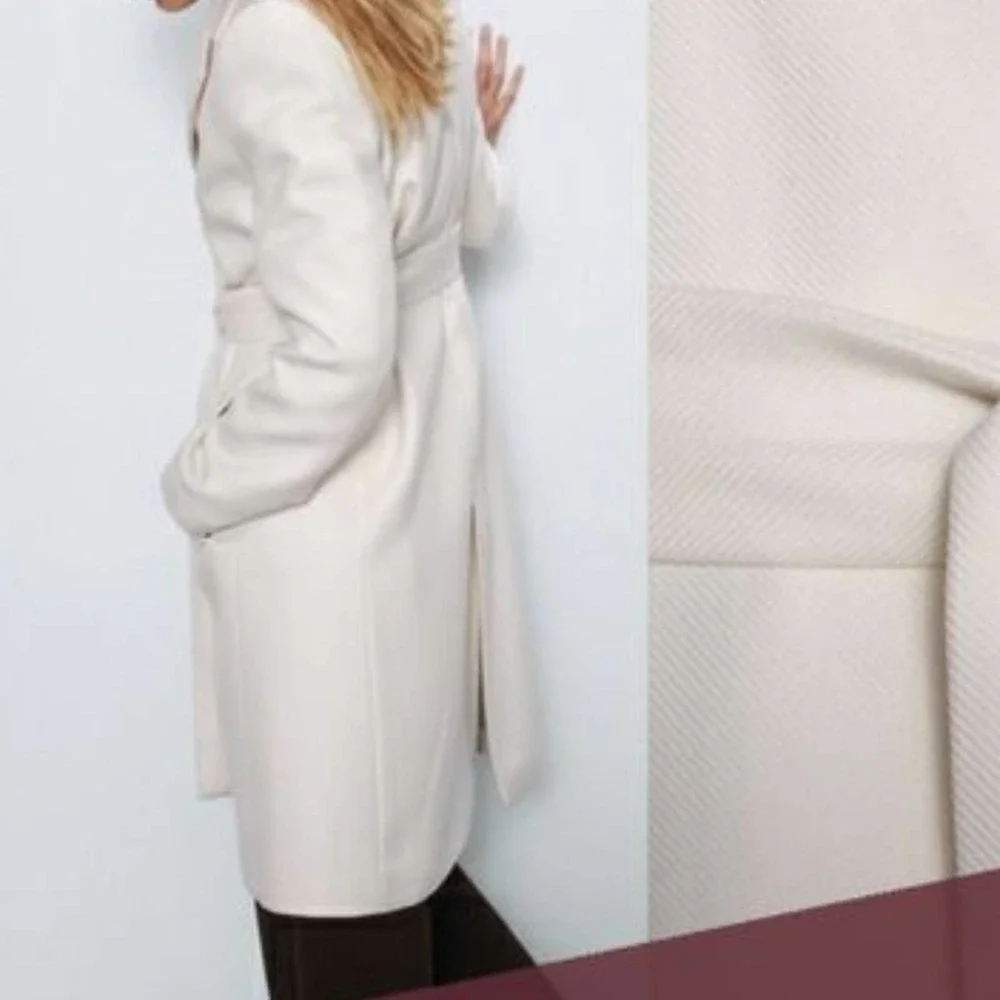 Zara Elegant White Wrap Women's Coat Warm Classic XXL - Picture 5 of 5